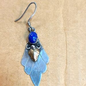 Native American fine silver dangling earring with